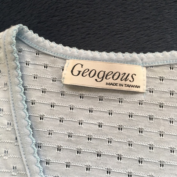 Baby Blue Pointelle Button-up Tee - Picture 6 of 7